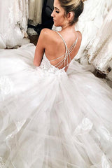 Long Spaghetti Strap A-line White Wedding Dress with Lace Long Spaghetti Strap A-line White Wedding Dress with Lace
