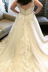 Plus Size Long V-Neck A-line Champagne Wedding Dress with Lace Plus Size Long V-Neck A-line Champagne Wedding Dress with Lace