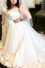 Plus Size Long V-Neck A-line Champagne Wedding Dress with Lace Plus Size Long V-Neck A-line Champagne Wedding Dress with Lace