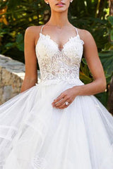 Long Spaghetti Strap A-line White Wedding Dress with Lace Long Spaghetti Strap A-line White Wedding Dress with Lace