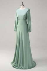 A Line Round Neck Long Sleeves Sage Bridesmaid Dress A Line Round Neck Long Sleeves Sage Bridesmaid Dress