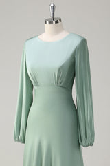 A Line Round Neck Long Sleeves Sage Bridesmaid Dress A Line Round Neck Long Sleeves Sage Bridesmaid Dress