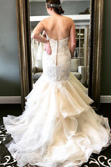 Long Ruffles Mermaid Sweetheart Ivory Wedding Dress with Lace Long Ruffles Mermaid Sweetheart Ivory Wedding Dress with Lace