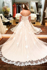 Long A-line Off Shoulder Ivory Wedding Dress with Lace Long A-line Off Shoulder Ivory Wedding Dress with Lace