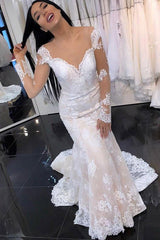 Princess Long Sleeves Mermaid V-Neck Ivory Wedding Dress with Lace Princess Long Sleeves Mermaid V-Neck Ivory Wedding Dress with Lace