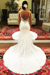 Long Mermaid Open Back Ivory Wedding Dress with Lace Long Mermaid Open Back Ivory Wedding Dress with Lace