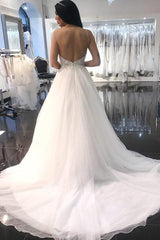 Long Spaghetti Strap A-line White Wedding Dress with Beads Long Spaghetti Strap A-line White Wedding Dress with Beads