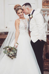 Princess Long Jewel Neck A-line White Wedding Dress with Lace Princess Long Jewel Neck A-line White Wedding Dress with Lace
