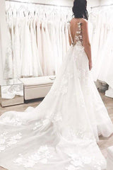Princess Long V-Neck A-line White Wedding Dress with Lace Princess Long V-Neck A-line White Wedding Dress with Lace