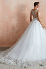 Princess Long A-line Sheer Back White Wedding Dress with Sequins Princess Long A-line Sheer Back White Wedding Dress with Sequins