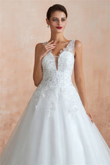 Princess Long A-line Sheer Back White Wedding Dress with Sequins Princess Long A-line Sheer Back White Wedding Dress with Sequins