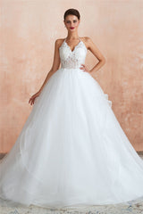 Long Halter A-line Ball Gown White Wedding Dress with Lace Long Halter A-line Ball Gown White Wedding Dress with Lace