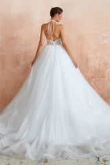 Long Halter A-line Ball Gown White Wedding Dress with Lace Long Halter A-line Ball Gown White Wedding Dress with Lace