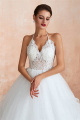 Long Halter A-line Ball Gown White Wedding Dress with Lace Long Halter A-line Ball Gown White Wedding Dress with Lace