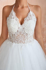 Long Halter A-line Ball Gown White Wedding Dress with Lace Long Halter A-line Ball Gown White Wedding Dress with Lace