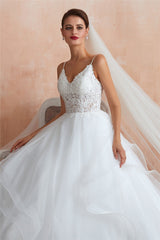 Long Lace-Up Back A-line Straps White Wedding Dress with Lace Long Lace-Up Back A-line Straps White Wedding Dress with Lace