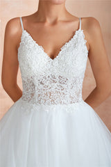 Long Lace-Up Back A-line Straps White Wedding Dress with Lace Long Lace-Up Back A-line Straps White Wedding Dress with Lace