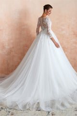 Princess 3/4 Sleeves Long A-line White Wedding Dress with Lace Princess 3/4 Sleeves Long A-line White Wedding Dress with Lace