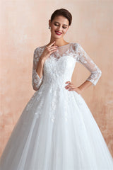 Princess 3/4 Sleeves Long A-line White Wedding Dress with Lace Princess 3/4 Sleeves Long A-line White Wedding Dress with Lace