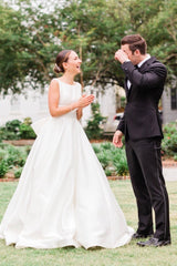 Long Open Back A-line Scoop White Wedding Dress with Bow Long Open Back A-line Scoop White Wedding Dress with Bow
