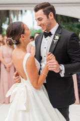 Long Open Back A-line Scoop White Wedding Dress with Bow Long Open Back A-line Scoop White Wedding Dress with Bow