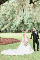 Long Open Back A-line Scoop White Wedding Dress with Bow Long Open Back A-line Scoop White Wedding Dress with Bow