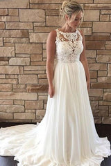 Long Jewel Neck A-line Ivory Wedding Dress with Lace Long Jewel Neck A-line Ivory Wedding Dress with Lace