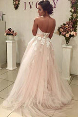 Long Sweetheart A-line Beige Wedding Dress with White Lace Long Sweetheart A-line Beige Wedding Dress with White Lace