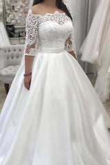 Long Off Shoulder Half Sleeves A-line White Bridal Gown Long Off Shoulder Half Sleeves A-line White Bridal Gown