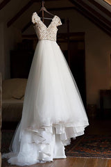 Long Cap Sleeves A-line V-Neck White Bridal Dress with Lace Long Cap Sleeves A-line V-Neck White Bridal Dress with Lace