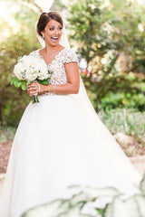 Long Cap Sleeves A-line V-Neck White Bridal Dress with Lace Long Cap Sleeves A-line V-Neck White Bridal Dress with Lace