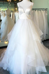 Long Spaghetti Strap A-line White Bridal Dress with Ruffles Long Spaghetti Strap A-line White Bridal Dress with Ruffles