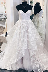 Long Ruffles A-line Sweetheart White Wedding Dress with Appliques Long Ruffles A-line Sweetheart White Wedding Dress with Appliques