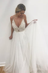 Long A-line Spaghetti Strap Ivory Wedding Dress with Lace Long A-line Spaghetti Strap Ivory Wedding Dress with Lace