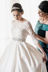 Princess Long Half Sleeves A-line White Wedding Dress with Beads Princess Long Half Sleeves A-line White Wedding Dress with Beads