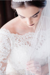 Princess Long Half Sleeves A-line White Wedding Dress with Beads Princess Long Half Sleeves A-line White Wedding Dress with Beads