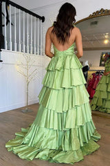 Green Halter Ruffle A-Line Long Prom Dress with Slit,AST1244 Green Halter Ruffle A-Line Long Prom Dress with Slit,AST1244