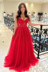 Red Strapless Applique A-Line Tulle Prom Dress,AST1232 Red Strapless Applique A-Line Tulle Prom Dress,AST1232