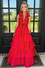 Green Halter Ruffle A-Line Long Prom Dress with Slit,AST1244 Green Halter Ruffle A-Line Long Prom Dress with Slit,AST1244