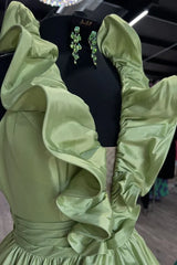 Green Halter Ruffle A-Line Long Prom Dress with Slit,AST1244 Green Halter Ruffle A-Line Long Prom Dress with Slit,AST1244