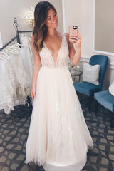 Long Illusion V Neck A-line Ivory Wedding Dress with Lace Long Illusion V Neck A-line Ivory Wedding Dress with Lace