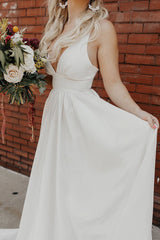Long Deep V-Neck Empire A-line Ivory Wedding Dress with Train Long Deep V-Neck Empire A-line Ivory Wedding Dress with Train