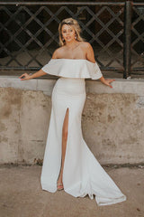 Long Mermaid Off the Shoulder Ivory Wedding Dress with Slit Long Mermaid Off the Shoulder Ivory Wedding Dress with Slit