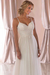 Long A-Line Spaghetti Straps White Wedding Dress with Lace Top Long A-Line Spaghetti Straps White Wedding Dress with Lace Top