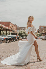 Long Mermaid Off the Shoulder Ivory Wedding Dress with Slit Long Mermaid Off the Shoulder Ivory Wedding Dress with Slit
