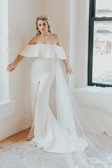 Long Mermaid Off the Shoulder Ivory Wedding Dress with Slit Long Mermaid Off the Shoulder Ivory Wedding Dress with Slit
