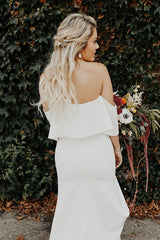 Long Mermaid Off the Shoulder Ivory Wedding Dress with Slit Long Mermaid Off the Shoulder Ivory Wedding Dress with Slit