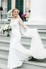Princess Long Sleeves Mermaid White Wedding Dress with Lace Princess Long Sleeves Mermaid White Wedding Dress with Lace