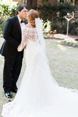 Princess Long Sleeves Mermaid White Wedding Dress with Lace Princess Long Sleeves Mermaid White Wedding Dress with Lace