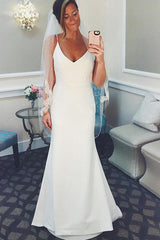 Long V-Neck Spaghetti Strap Mermaid Ivory Wedding Dress Long V-Neck Spaghetti Strap Mermaid Ivory Wedding Dress